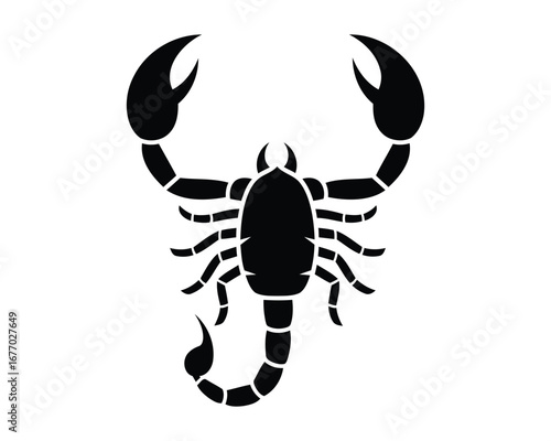 Stylized dark scorpion silhouette with raised claws