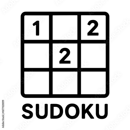Outline icon of sudoku puzzle grid with numbers, logic game and brain training symbol for mental exercise