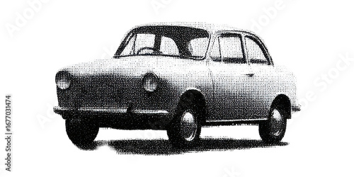 Vintage Halftone Car Illustration. Retro Automotive Design And Classic Vehicle Art Isolated On Transparent Background