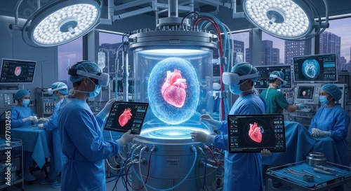 Wallpaper Mural Futuristic Heart Surgery: Surgeons Utilizing VR and Advanced Technology in Operating Room Torontodigital.ca