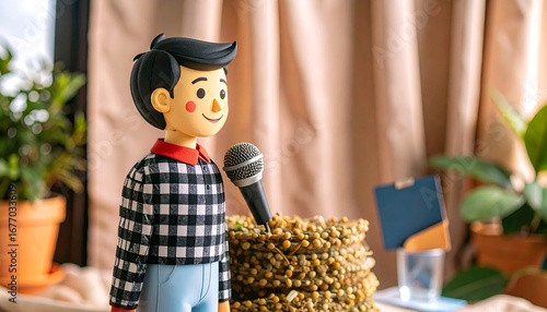 Cartoon character with microphone