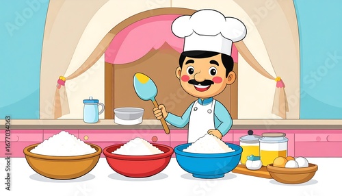 Cartoon chef preparing dough