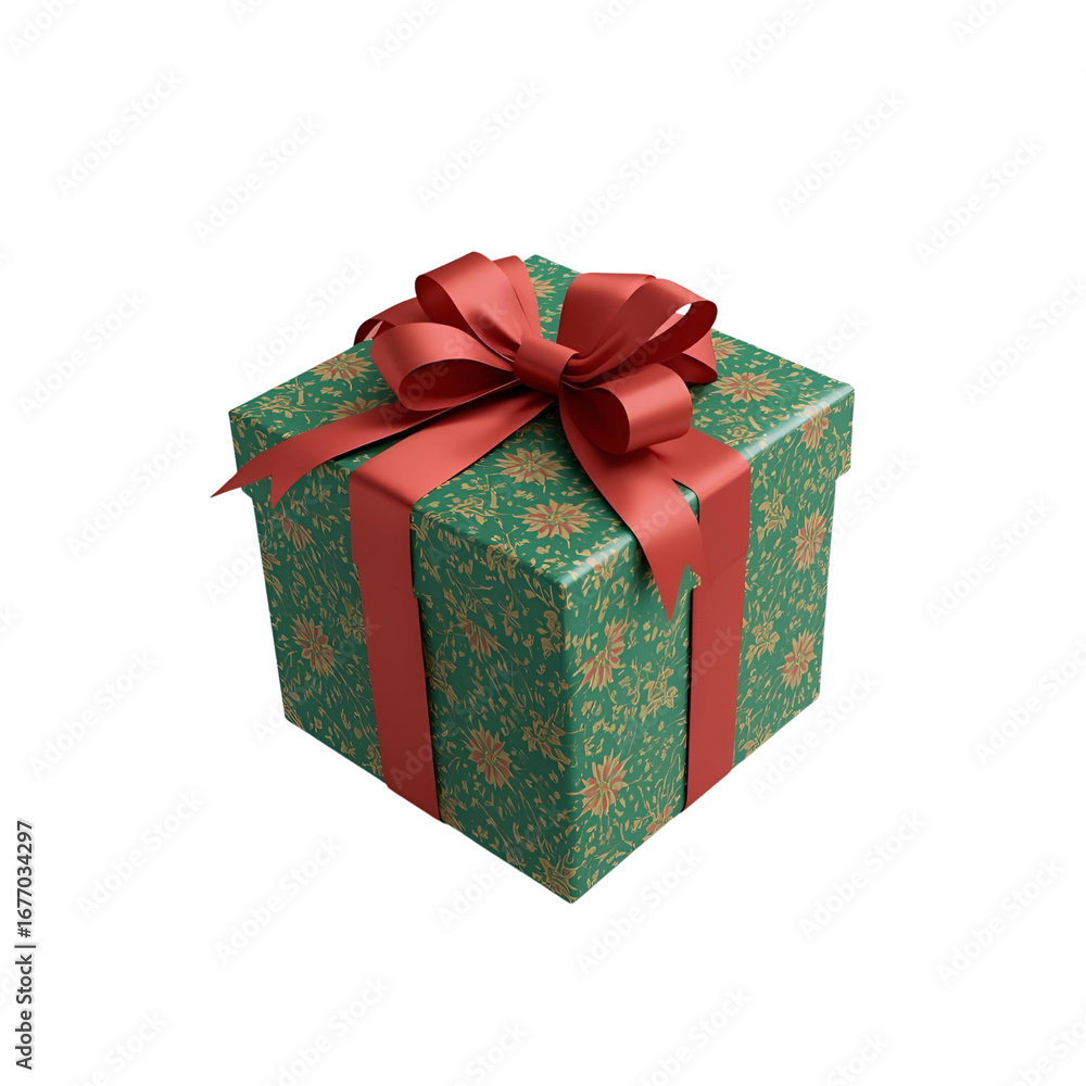 Obraz premium uniqe - Christmas gift box with red ribbon bow, isolated, 3D realistic render, floating style (2)