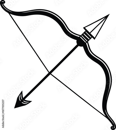 Photos Black bow and arrow, crossbow icon, weapon symbol, vector illustration, hunting