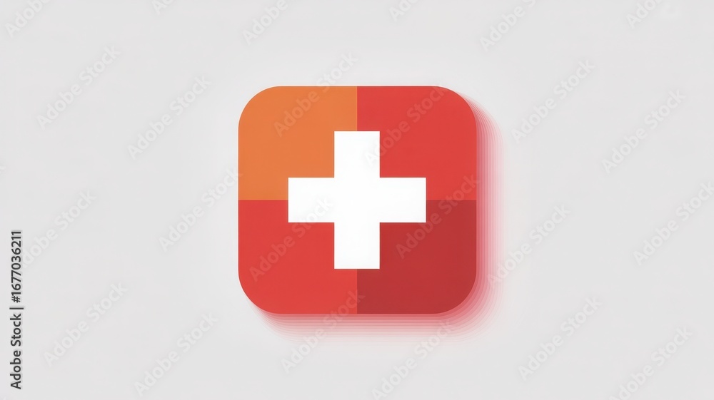 Obraz premium Modern red cross icon with subtle shadow and gradient effect on gray background