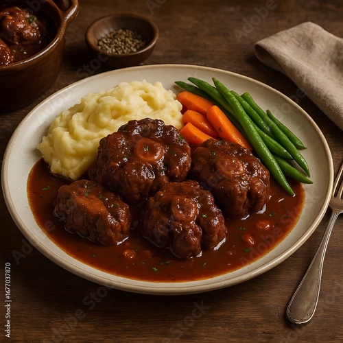 Traditional Spanish Oxtail Stew with Mashed Potatoes