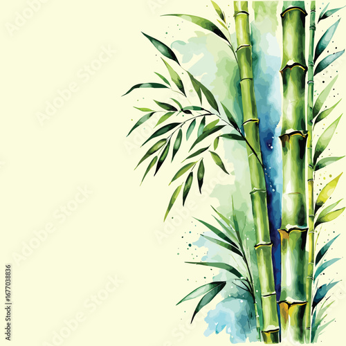 Green bamboo leaves vector illustration on a white background with a tropical zen-inspired design