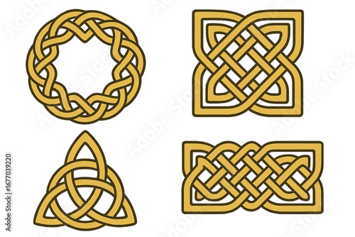 Vector set of intricate Celtic knots. Traditional Irish, Scottish, and Norse ornaments. Includes triquetra and endless knot symbols. Geometric decorative patterns for design.