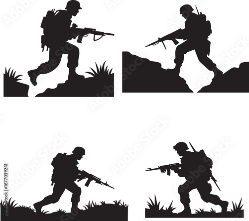 Soldier Combat Movement Silhouettes – Military Action Vector Set