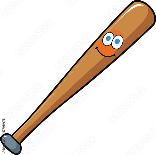 Cartoon baseball bat with smiling face vector