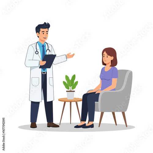 Doctor and patient having a consultation in a medical office.