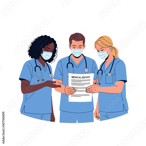 Medical professionals reviewing a medical report.
