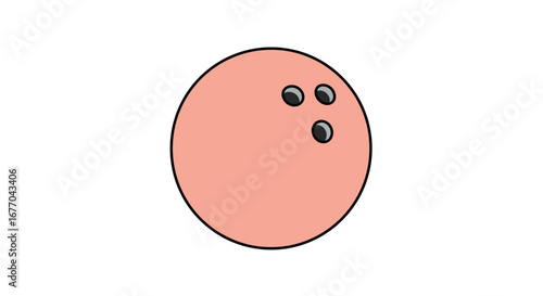 Illustration of a bowling ball with three finger holes on a plain white background simple design