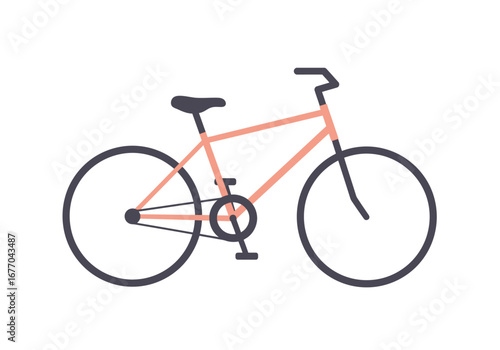 A simple illustration of a bicycle with a pink frame and black wheels on a white background