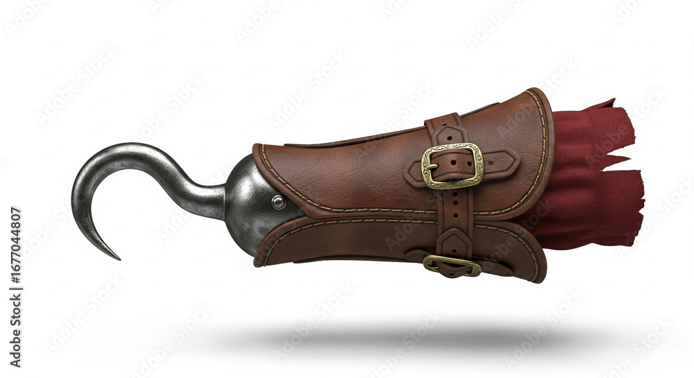 Obraz premium Pirate Hook Hand with Brown Leather Cuff for Costume or Fantasy Concept
