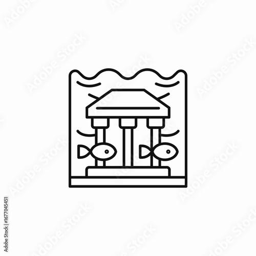 underwater ruins fish icon sign vector