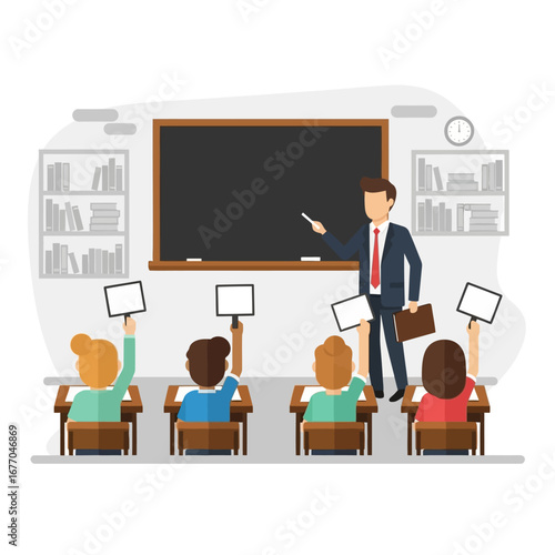 Teacher instructing students in a classroom