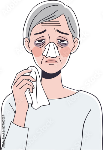 Elderly woman with cold sick unwell tissue senior  infection  drawing  contagion  expression  cough  unwell