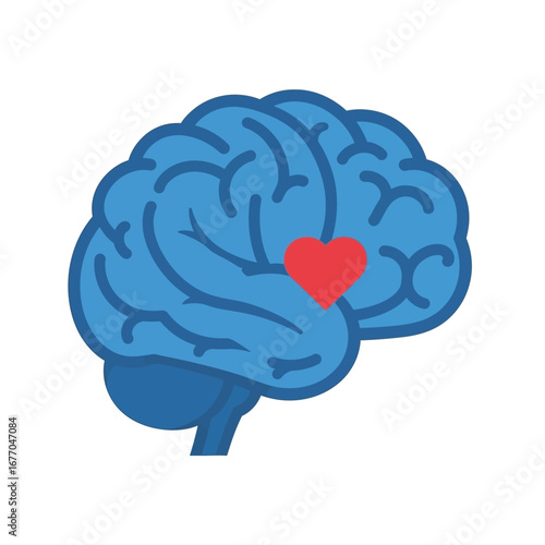 Conceptual illustration of a brain with a heart, symbolizing emotional intelligence and passion