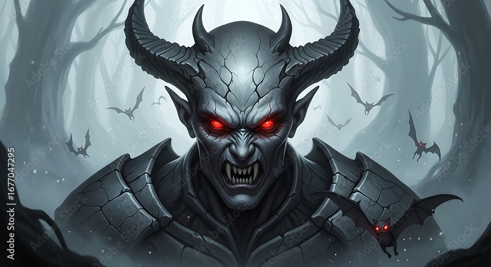 Naklejka premium Frightening Demon, Halloween Theme.