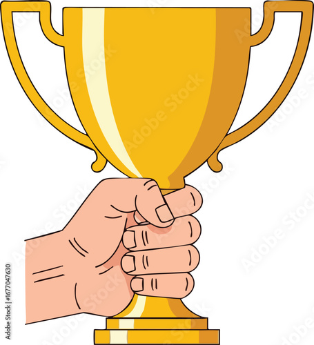 Hand holding a golden trophy cup for first place gold  success  motivation  victory  achievement