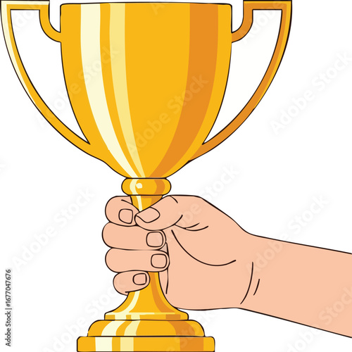 Hand holding a golden trophy cup on white background gold  winner  sport  golden  goal