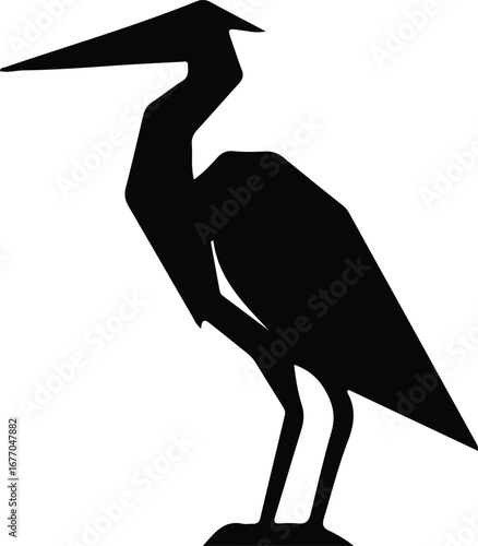Illustrator Vector Great Blue Heron standing on rock silhouette