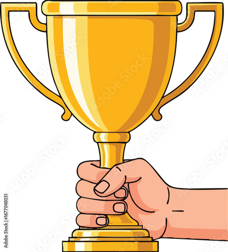 Hand holding gold trophy award winner champion  golden trophy  competition trophy  prize  success  hand  winner  celebration