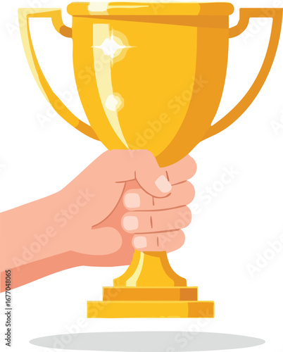 Hand holding golden trophy award champion 1 victory  prize  achievement  award  champion  celebration  illustration