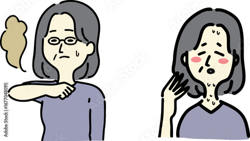 シンプルナチュラルな中年女性の更年期の悩み・加齢臭・ホットフラッシュ