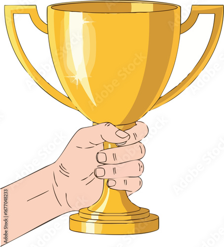 Hand holding golden trophy cup award winner victory 1 champion  cup  award ceremony  triumph  accomplishment