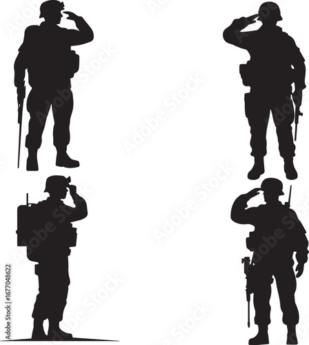 Army Soldier Saluting Silhouette Vector Illustration