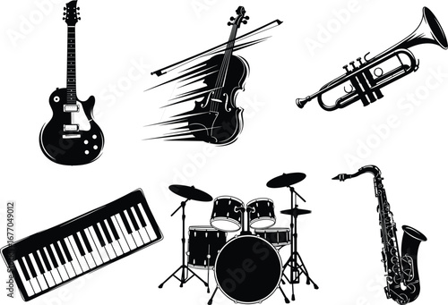 guitar, violin, trumpet, keyboard, drum, saxophone, music, sound, band, melody,