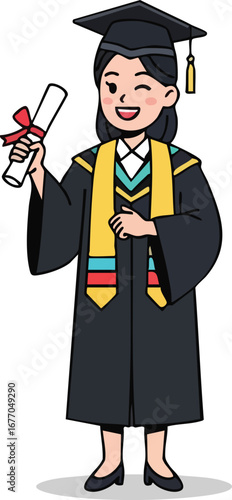 Happy female graduate holding diploma young woman in cap and gown graduation student