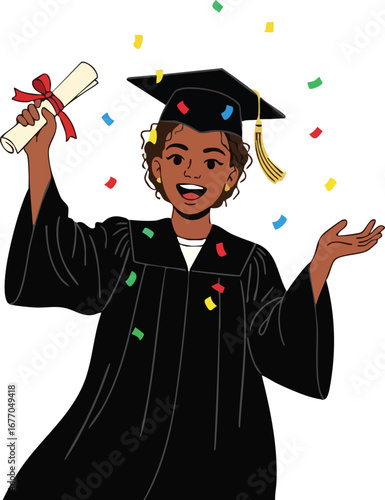 Happy graduate celebrating graduation with confetti student diploma degree education  confetti  finish  colorful  knowledge