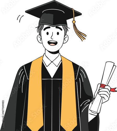 Happy graduate holding diploma illustration graduation degree education student  illustration  college  commencement  vector  happy