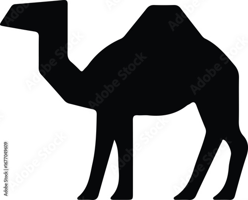 Illustrator Vector One humped camel dromedary animal standing side view silhouette