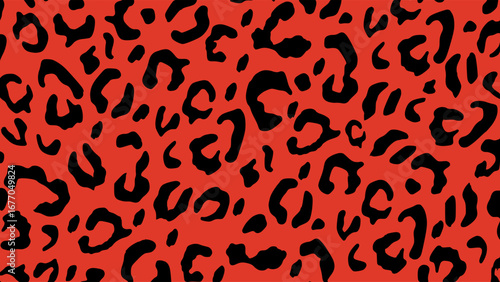 Red and black leopard skin texture. Animal print background. Luxury wallpaper.
