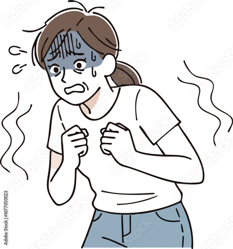 Illustration of a young woman trembling with fear and anxiety panic terror horror scared