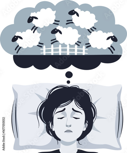 Insomnia concept counting sheep to sleep night dream  difficulty  mental health  idea  anxiety  rest  cloud