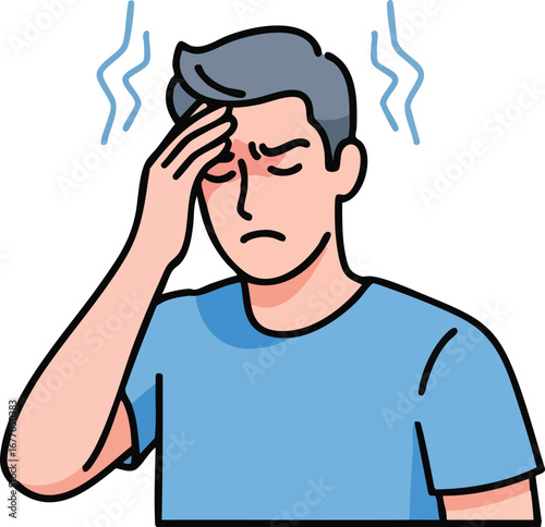 Man with headache feeling unwell pain sick illness health  white background  unhappy  medical  sad  tired