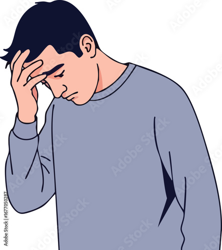 Man with headache illustration on white background stress depression sad upset  graphic  sad  grief