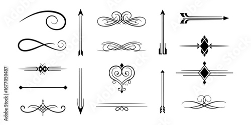 Elegant collection of vector calligraphic flourishes, ornamental dividers, and vintage design elements