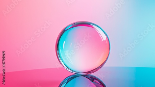 Glass sphere with colorful gradient light reflection for abstract lifestyle background concept