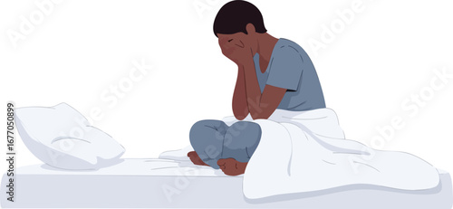 Sad person sitting on bed depressed crying  despair  figure  person  emotions  emotional  bedroom  cover face