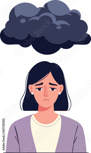 Sad woman with dark cloud overhead sadness depression unhappy  vector  emotion  unhappy  illustration  health