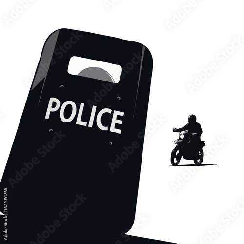 Vector illustration of a police riot shield representing authority and control during a social protest or civil unrest