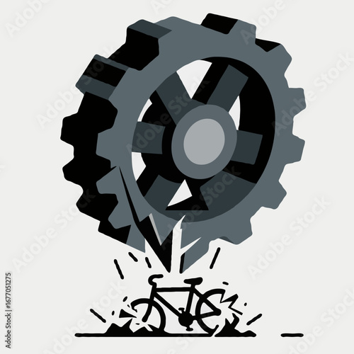 Mechanical Gears Crushing a Bicycle A Powerful Metaphor for Breakdown and Destruction