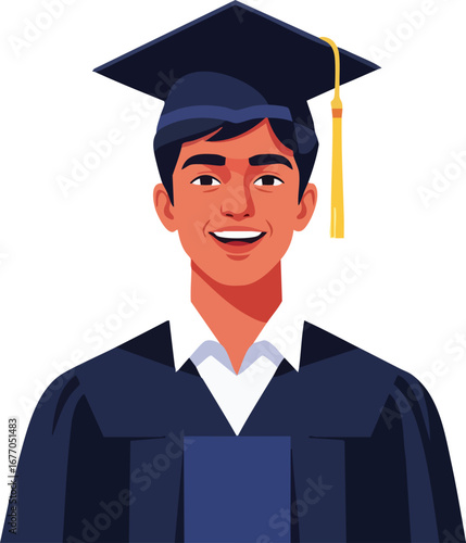Smiling graduate in cap and gown illustration graduation student education university college