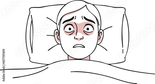 Stressed and sleepless person in bed at night insomnia awake sleep tired exhausted